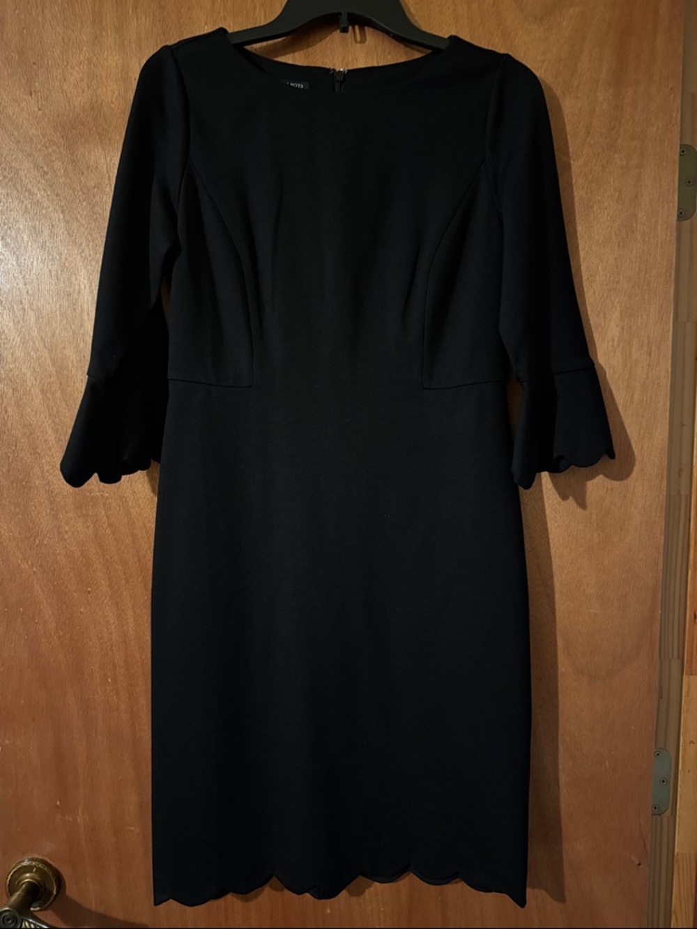 Talbots Black Midi Dress with Scalloped Hem and Sleeves